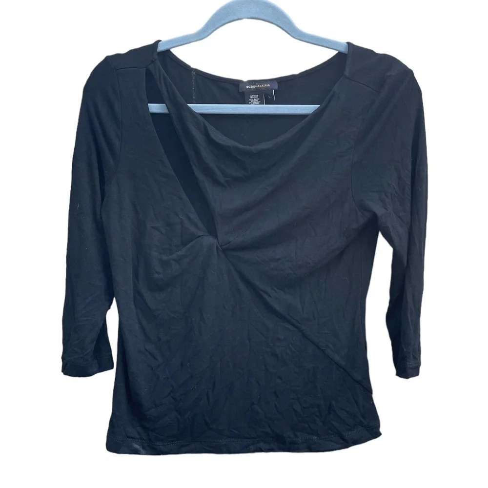BCBGMAXAZRIA BLACK 3/4 SLEEVE CUT OUT Y2K TOP